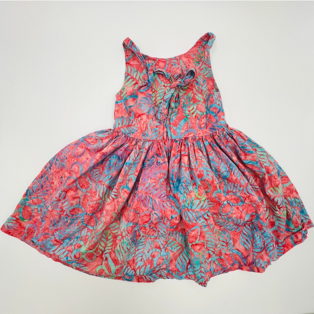 Oh Baby! Maui Girls Batik Dress Size 4‎ Coral Pink Tropical Floral Tie Hawaiian